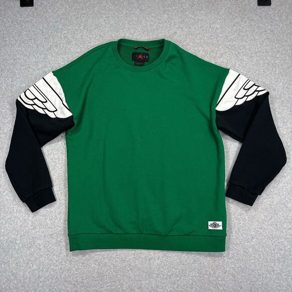 Air Jordan Wings Classic Crew Sweatshirt Mens Medium Green Black AO0426-302 Nike - Picture 1 of 13
